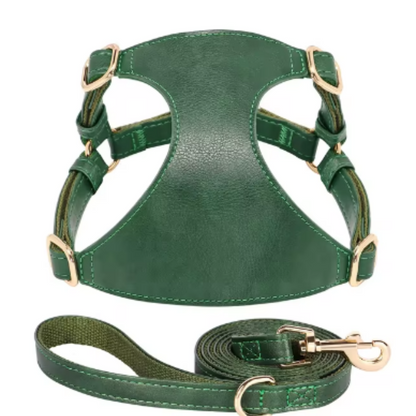 Harnais pour chien en cuir PU et Laisse