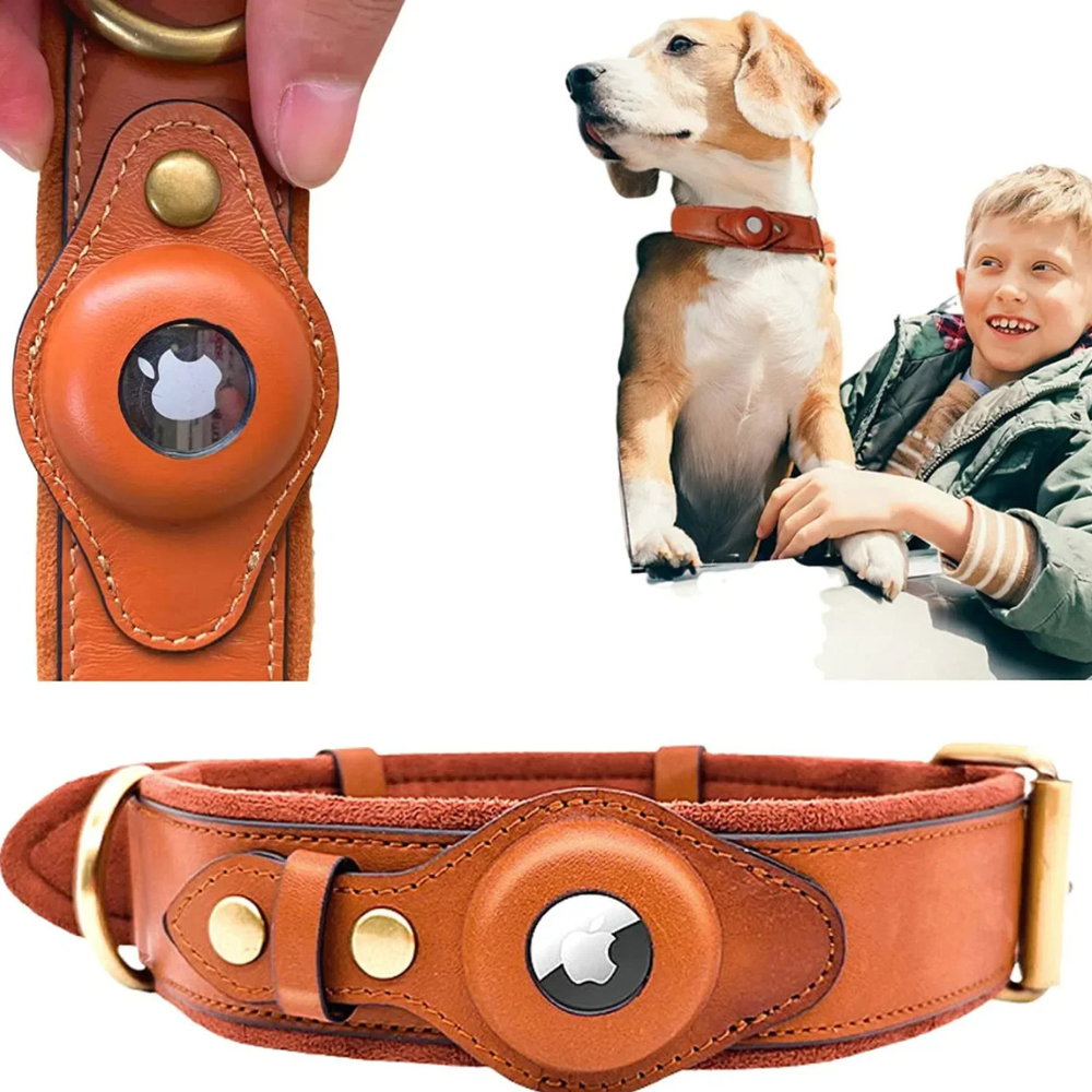 Étui AirTag en Cuir Premium pour Collier de Chien
